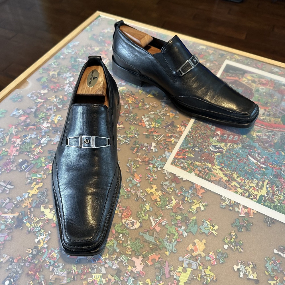 Aldo Brue Slip-On Leather Loafers w/ Silver Metal Buckle